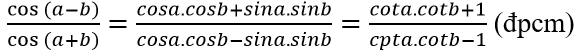 Rút gọn các biểu thức sin(a + b).sin(a – b) = sin^2a – sin^2b = cos^2b – cos^2a | Giải bài tập Toán 10