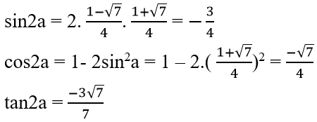 Tính sin2a, cos2a, tan2a, biết sina = -0,6 và π < a < 3π/2 | Giải bài tập Toán 10