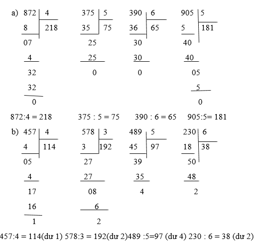 Giải Toán 3  Chia số có ba chữ số cho số có một chữ số  trang 72 | Giải bài tập Toán lớp 3