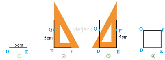 Vẽ hình vuông DEFQ có cạnh DE = 5 cm. Vẽ hai đường chéo DF và EQ