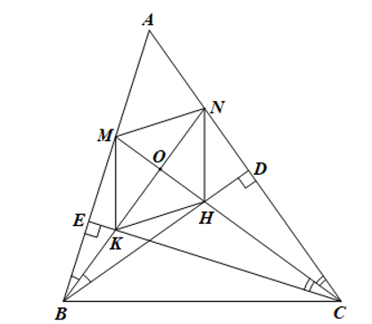 Cho tam giác ABC nhọn có các đường cao BD, CE