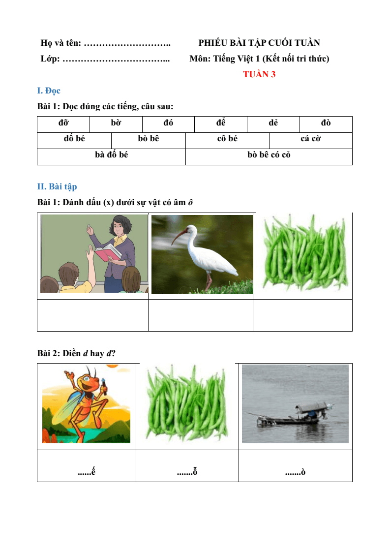 Bài tập cuối tuần Tiếng Việt lớp 1 Kết nối tri thức (có đáp án) | Đề kiểm tra cuối tuần Tiếng Việt lớp 1