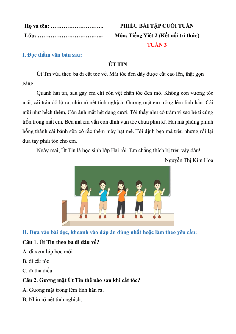 Bài tập cuối tuần Tiếng Việt lớp 2 Kết nối tri thức (cả năm) | Đề kiểm tra cuối tuần Tiếng Việt lớp 2 Học kì 1, Học kì 2