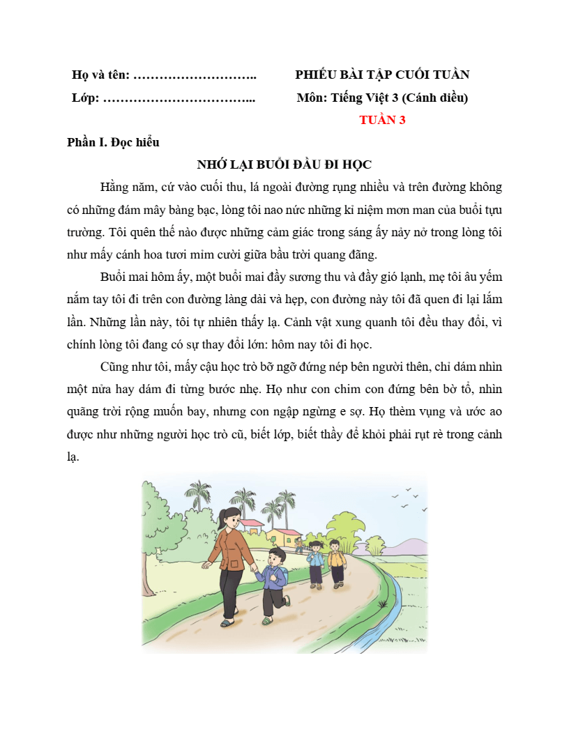 Bài tập cuối tuần Tiếng Việt lớp 3 Cánh diều (cả năm) | Đề kiểm tra cuối tuần Tiếng Việt lớp 3 Học kì 1, Học kì 2