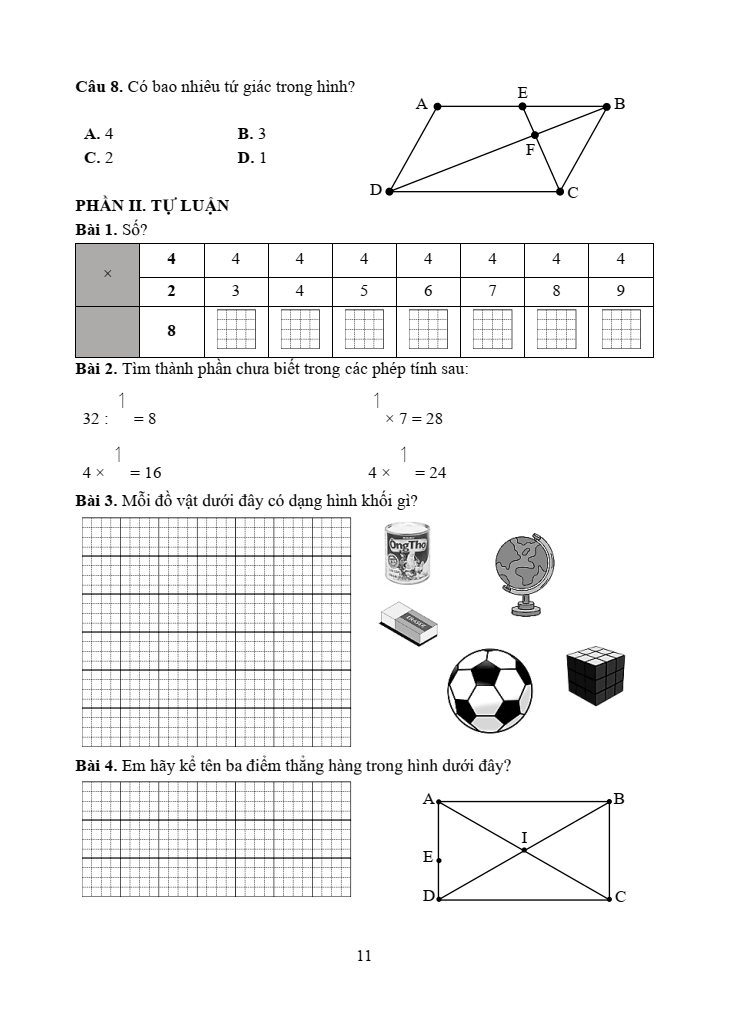 Bài tập cuối tuần Toán lớp 3 Kết nối tri thức (cả năm) | Đề kiểm tra cuối tuần Toán lớp 3 Học kì 1, Học kì 2