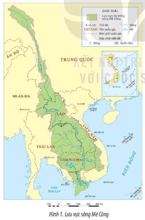 Dựa vào thông tin mục 1 và hình 1, hãy nêu khái quát về lưu vực sông Mê Công