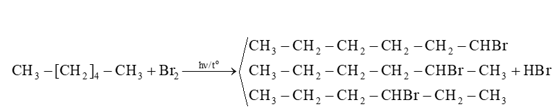 Viết phương trình hoá học của phản ứng giữa hexane với nước bromine