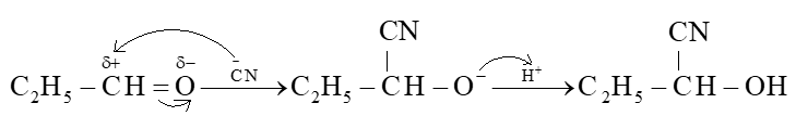 Viết phương trình hoá học của phản ứng xảy ra giữa C2H5CHO và HCN
