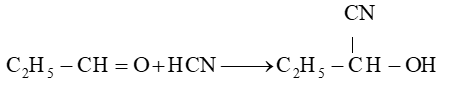 Viết phương trình hoá học của phản ứng xảy ra giữa C2H5CHO và HCN