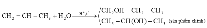 Viết phương trình hoá học của phản ứng cộng nước của propene (xúc tác H+)