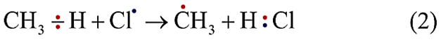 Hãy cho biết electron tự do trên tiểu phân •CH3 trong phản ứng (2) có nguồn gốc từ đâu