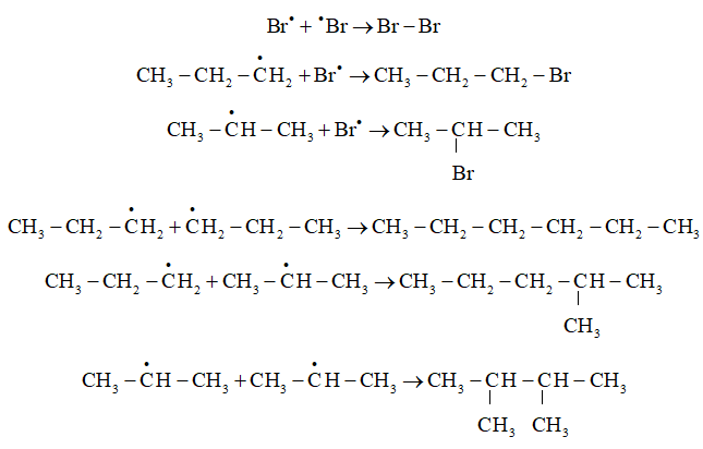 Dự đoán các gốc tự do tạo thành khi cho propane tác dụng với bromine