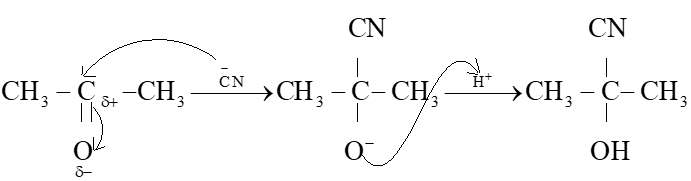 Viết phương trình hoá học của phản ứng giữa acetone và HCN