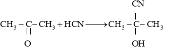 Viết phương trình hoá học của phản ứng giữa acetone và HCN