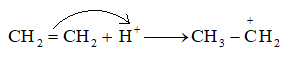 Trình bày cơ chế phản ứng khi cho ethylene tác dụng với HBr với H2O xúc tác H+