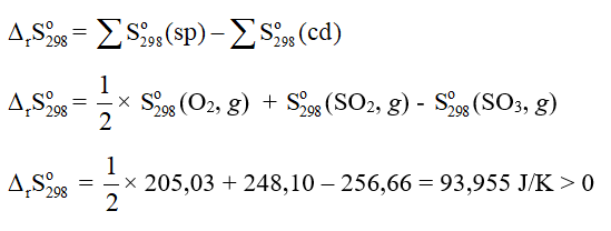 Dựa vào số liệu Bảng 4.1, hãy tính biến thiên entropy chuẩn của các phản ứng sau