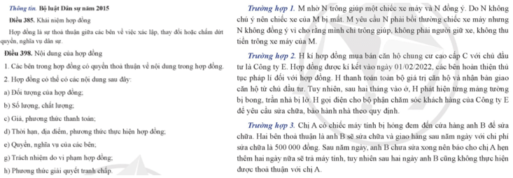 Các trường hợp trên có phải hợp đồng dân sự không Nếu là hợp đồng dân sự thì thuộc loại hợp đồng