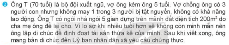 Nếu trong di chúc của mình, ông T không ghi tên vợ và người con tật nguyền