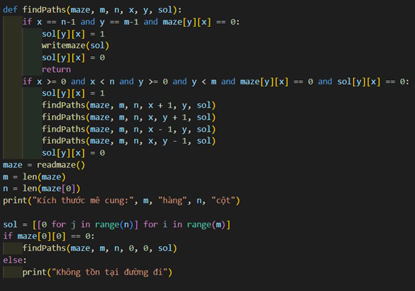 Cải tiến nhiệm vụ thực hành để chương trình in ra màn hình tất cả các đường đi để thoát ra khỏi mê cung