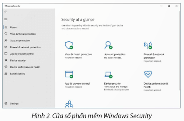 Em hãy Kiểm tra các chức năng bảo vệ của phần mềm Windows Security đã được bật chưa