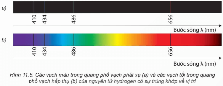 Giải thích tại sao có sự trùng khớp của vị trí các vạch trong Hình 11.5a và 11.5b