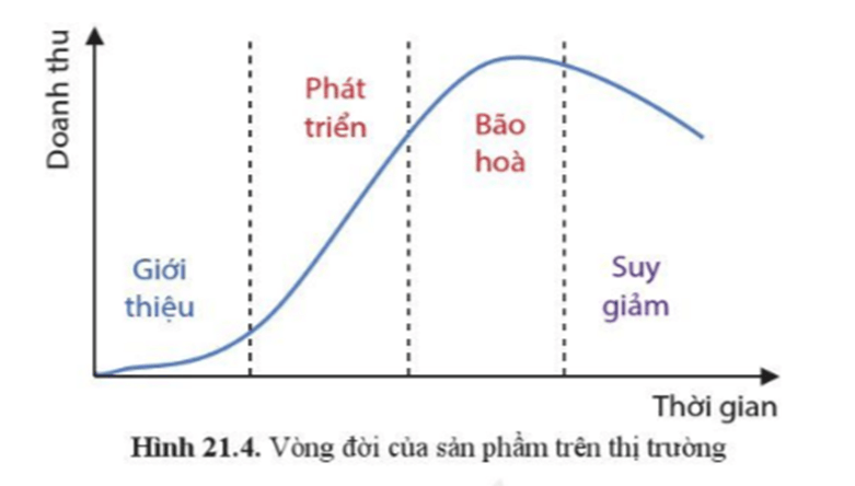 Quan sát hình 21.4 và cho biết vòng đời của sản phẩm trên thị trường trải qua mấy giai đoạn