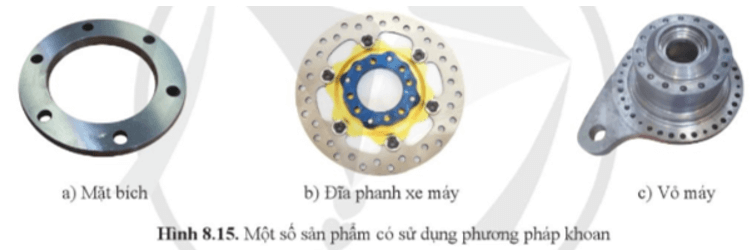 Quan sát hình 8.15 và chỉ ra các lỗ thường được gia công bằng phương pháp khoan