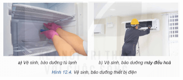 Quan sát Hình 12.4 và cho biết vì sao việc vệ sinh, bảo dưỡng thiết bị điện thường xuyên cũng góp phần tiết kiệm điện hiệu quả