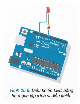 Trong ví dụ trên Hình 25.6 , nếu muốn bật LED thì ta cần ghi giá trị nào ra cổng số 9