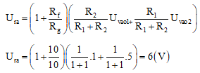 Mạch cộng không đảo ở Hình 19.15 có R1 = R2 = 1 kilo Ôm, Rf = Rg = 10 kilo Ôm