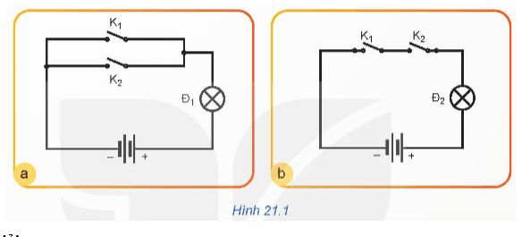 Quan sát Hình 21.1 và lập bảng các trạng thái đèn Đ1 và Đ2