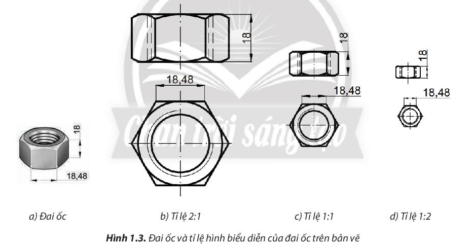 Nhận xét các kích thước đo được trên hình biểu diễn ở mỗi trường hợp so với kích thước