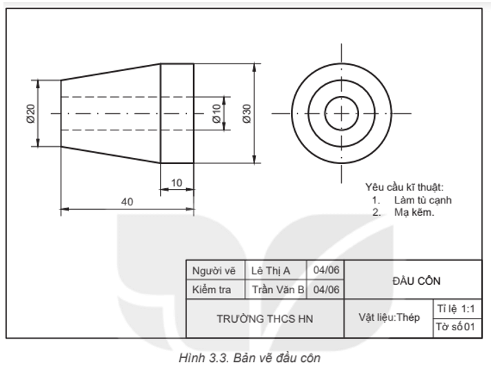 Quan sát Hình 3.3 và cho biết tên gọi của chi tiết được biểu diễn trong hình là gì