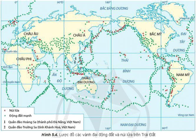 Đọc thông tin và quan sát hình 5.4, hãy xác định các vành đai động đất