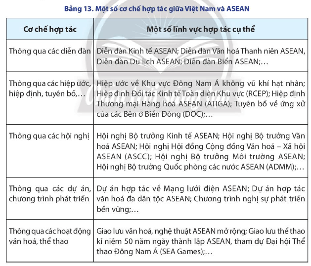 Dựa vào bảng 13 và thông tin trong bài, hãy: Trình bày vai trò của Việt Nam trong ASEAN