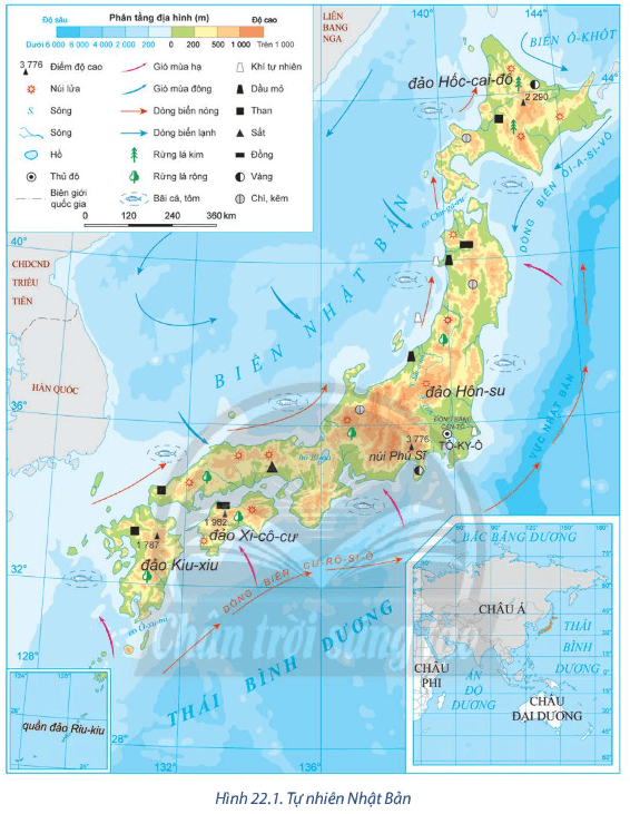 Lý thuyết Địa Lí 11 Bài 22: Vị trí địa lí, điều kiện tự nhiên, dân cư và xã hội Nhật Bản