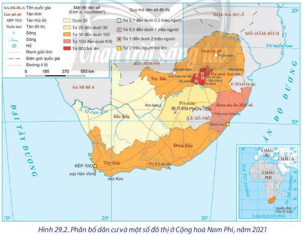 Lý thuyết Địa Lí 11 Bài 29: Vị trí địa lí, điều kiện tự nhiên, dân cư và xã hội Cộng hoà Nam Phi
