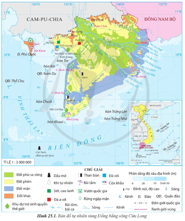 Dựa vào thông tin và hình 25.1 hãy Trình bày vị trí địa lí vùng Đồng bằng sông Cửu Long