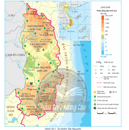 Dựa vào hình 30.1 và thông tin trong bài, hãy: Trình bày vị trí địa lí, phạm vi lãnh thổ của Tây Nguyên