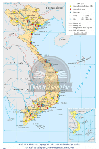 Dựa vào hình 17.4 và thông tin trong bài, hãy trình bày đặc điểm phát triển và phân bố công nghiệp dệt