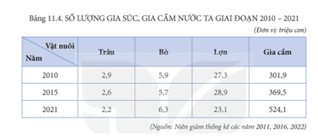 Dựa vào bảng 11.4, hãy nhận xét và giải thích sự phát triển số lượng đàn gia súc, gia cầm