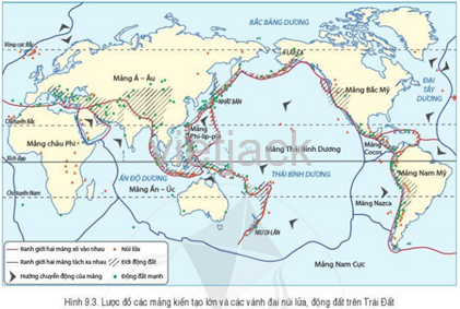  Hãy xác định sự phân bố của Vành đai lửa Thái Bình Dương trên hình 9.3