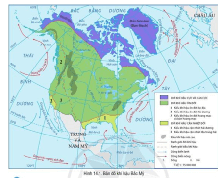 Đọc thông tin và quan sát hình 14.1, hãy trình bày sự phân hóa khí hậu ở Bắc Mỹ