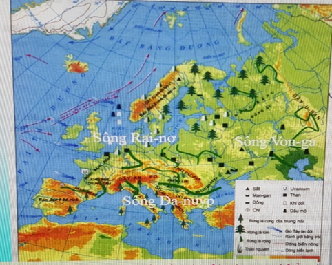 Dựa vào hình 1.1 và thông tin trong bài, em hãy: - Xác định các con sông lớn ở châu Âu: Von-ga, Đa-nuýp, Rai-nơ