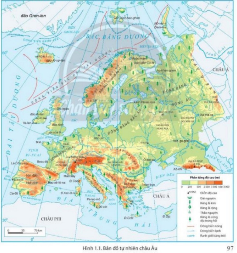 Dựa vào hình 1.1 và thông tin trong bài, em hãy: - Kể tên và xác định các đồng bằng, các dãy núi chính ở châu Âu