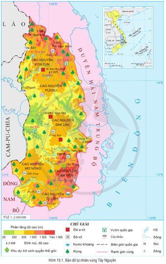 Dựa vào thông tin và hình 15.1, hãy Trình bày đặc điểm vị trí địa lí của vùng Tây Nguyên