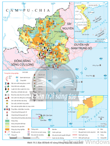 Dựa vào hình 19.3, hãy trình bày sự phân bố các ngành công nghiệp ở Đông Nam Bộ