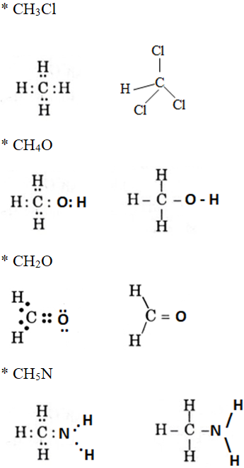 Hãy Viết Công Thức Electron Và Công Thức Cấu Tạo Của Các Phân Tử Sau:  Ch3Cl,Ch4O,Ch2O,Ch5N