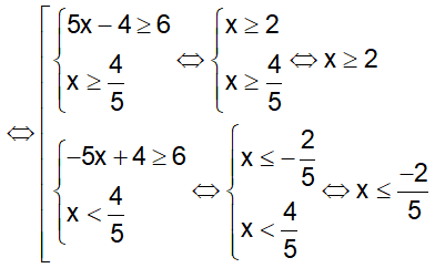 Giải các bất phương trình |5x-4| ≥ 6 | Giải bài tập Toán 10
