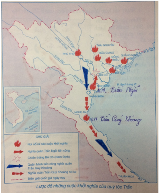 Tập bản đồ Lịch Sử 7 Bài 18: Cuộc kháng chiến của nhà Hồ và phong trào khởi nghĩa chống quân Minh đầu thế kỉ 15 | Giải tập bản đồ Lịch Sử lớp 7